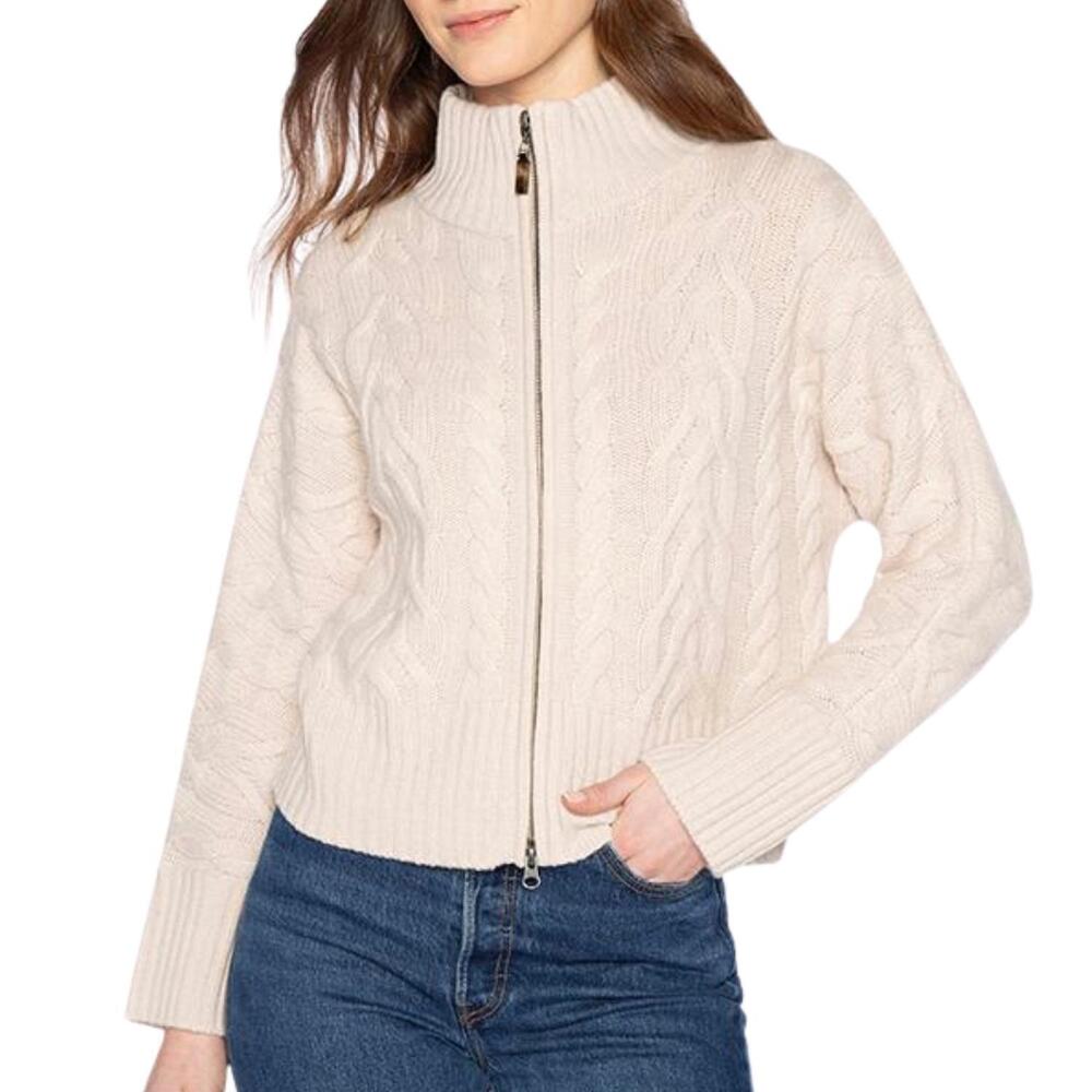 NEW KINROSS luxe cable zip cardigan in canvas